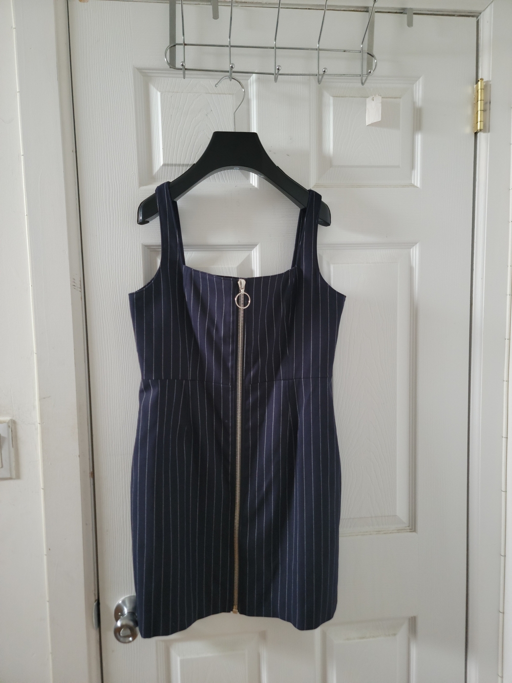 Nicholas Navy Pinstripe Square Neck Mini Dress